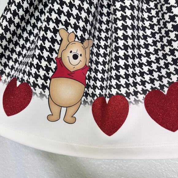 Disney Winnie the Pooh Skirt Girls 5 Houndstooth Red Glitter Hearts Elastic - Picture 4 of 8
